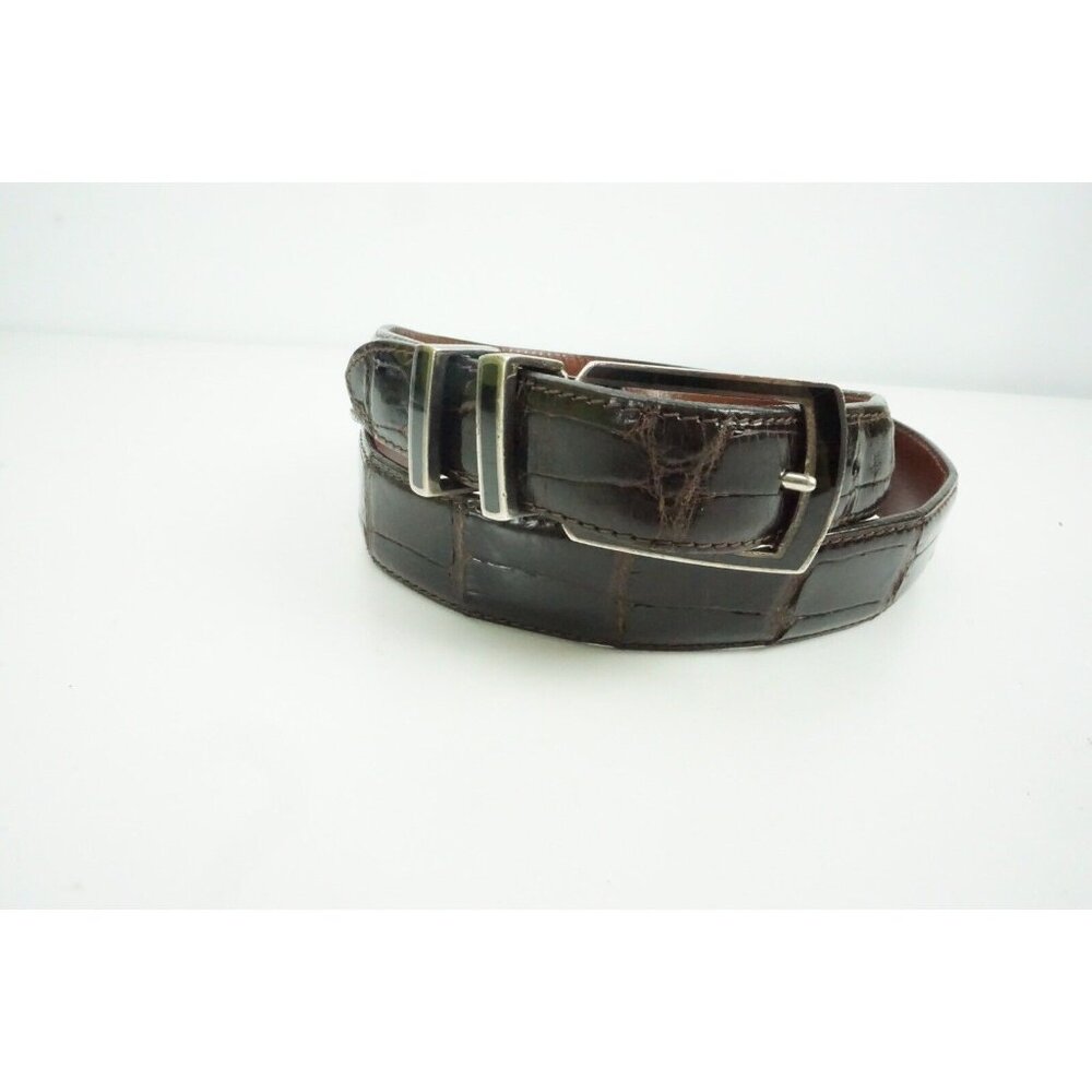 Douglas Magnus Sante Fe Sterling Silver Onyx Brown Genuine Alligator Belt USA 36
